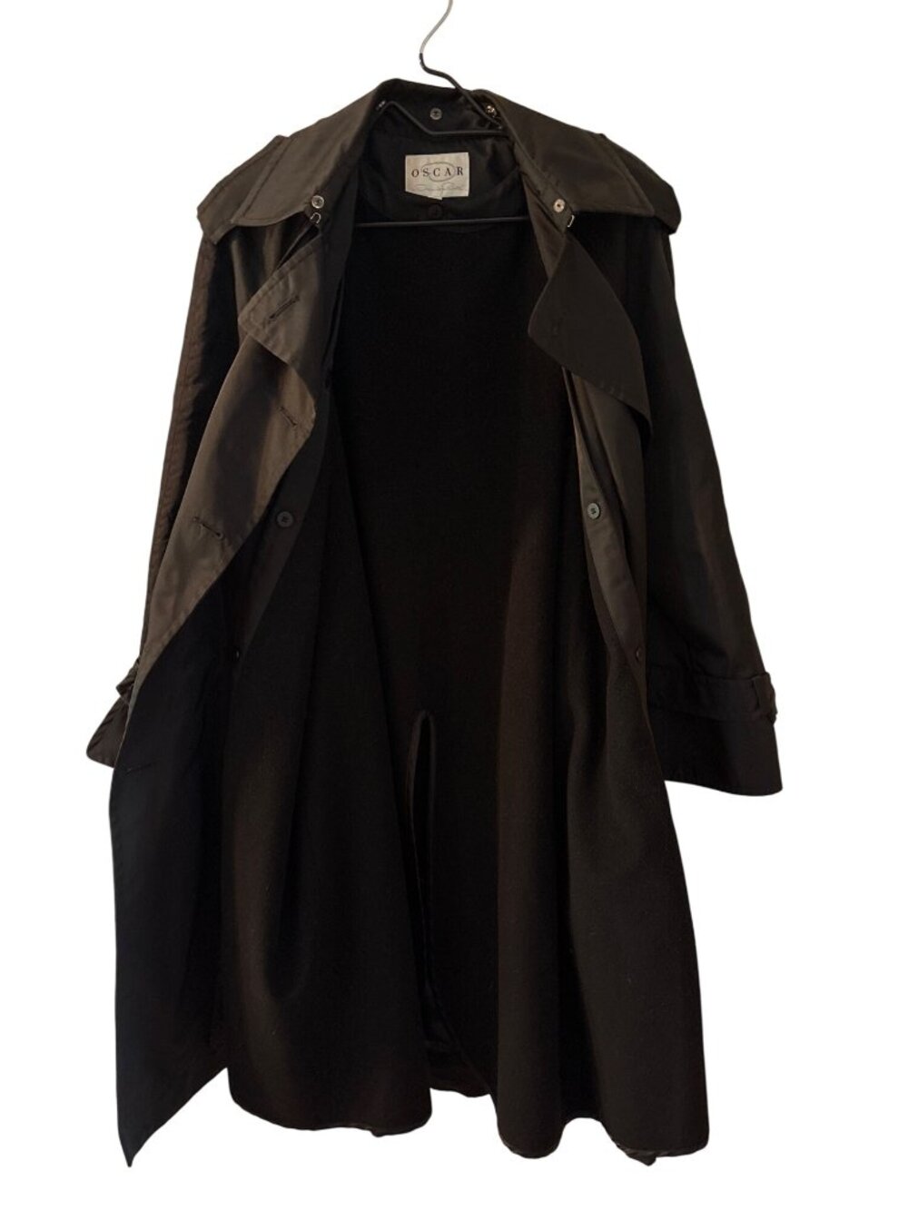 Vintage Oscar De La Renta Black Double-Breasted Trench Coat Size 8 Mob Wife - Picture 4 of 6